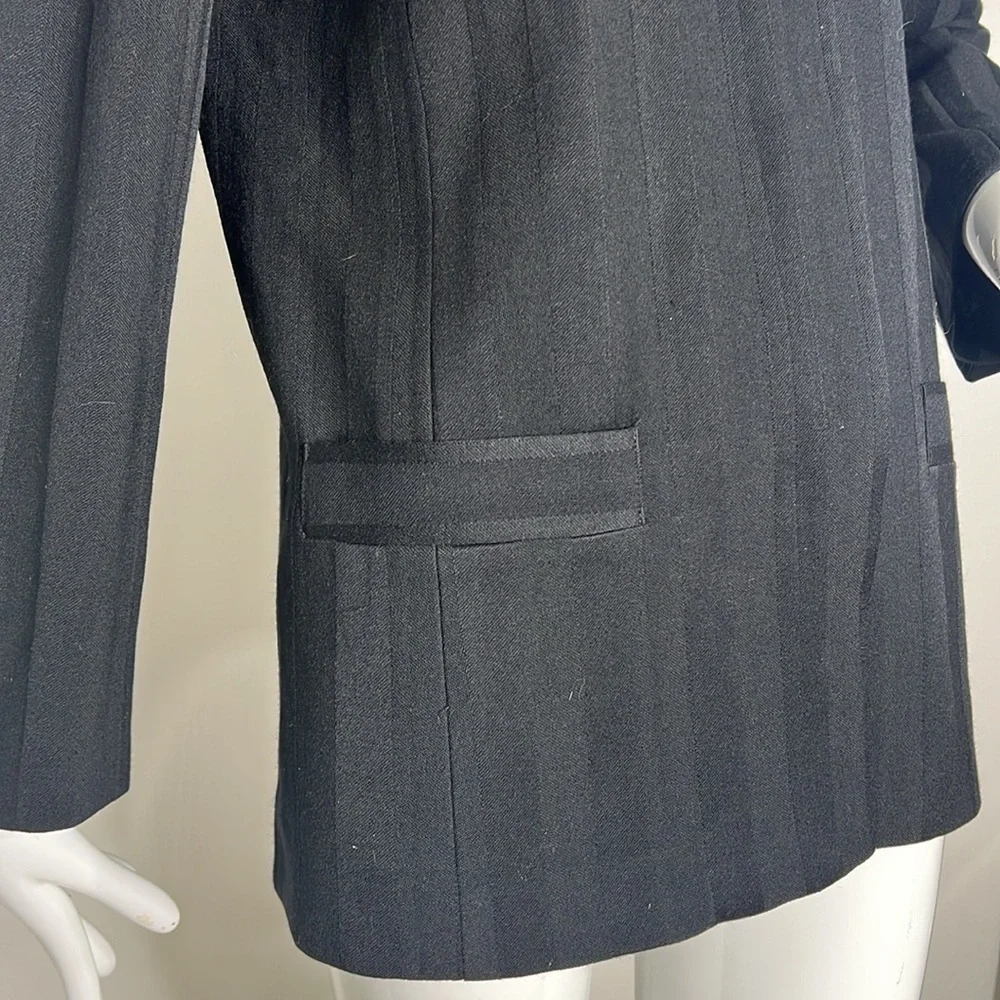 Christian Dior Sz 6-8 Black Wide Pin Stripe Collarless Hidden Button Blazer